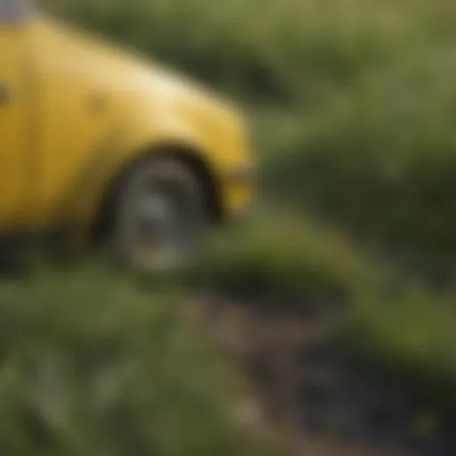 Close-up of yellow spots in grass