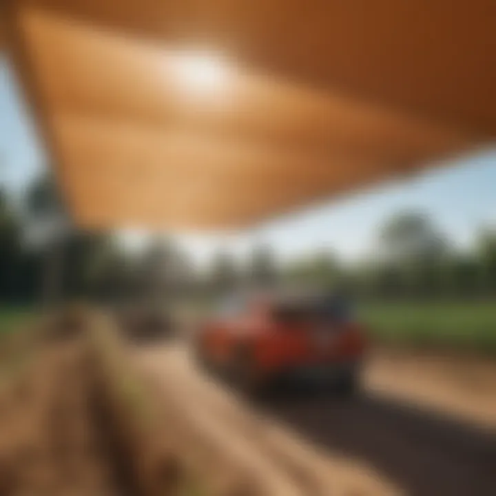 Installation of sun shade fabric in an agricultural setting