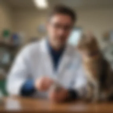 A veterinarian discussing with a pet owner in a clinic, highlighting the need for professional advice