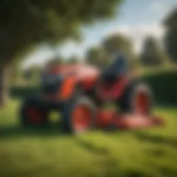 A compact tractor with a belly mower in action