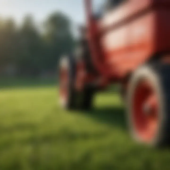 A close-up of a drop lawn spreader showcasing its precision