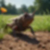 Mole cricket in a lawn environment