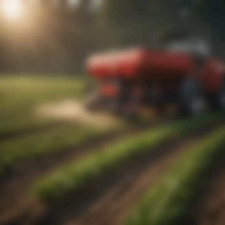 A modern broadcast seed spreader in action