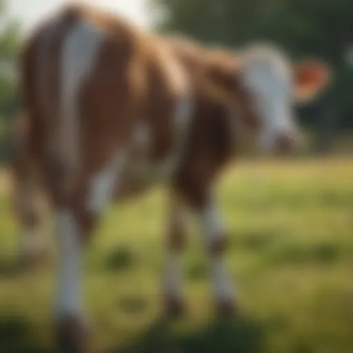 Vibrant healthy calves grazing in a pasture