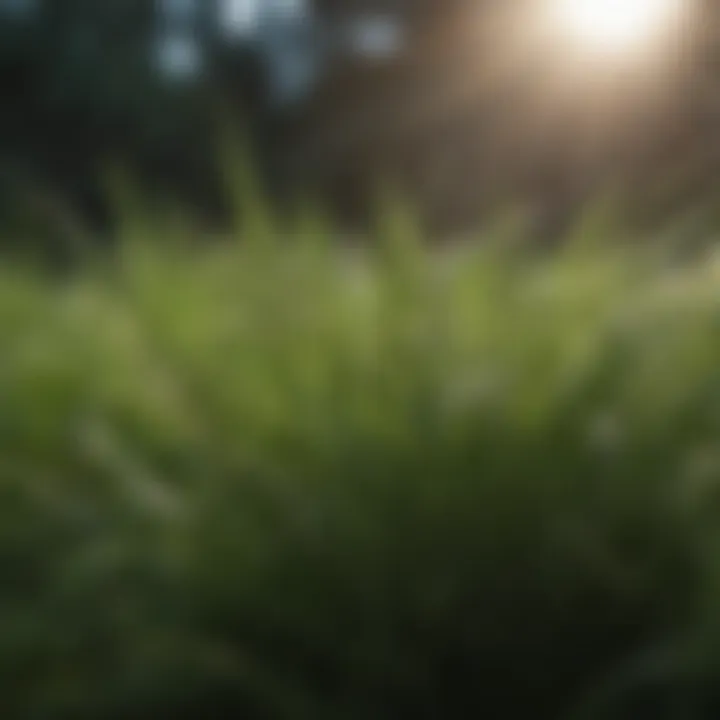 Close-up of shade-tolerant grass blades thriving in low light