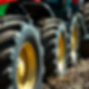Close-up of tractor tires showcasing traction capabilities