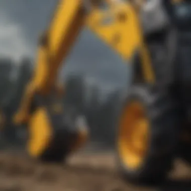 Close-up of JCB backhoe hydraulic system