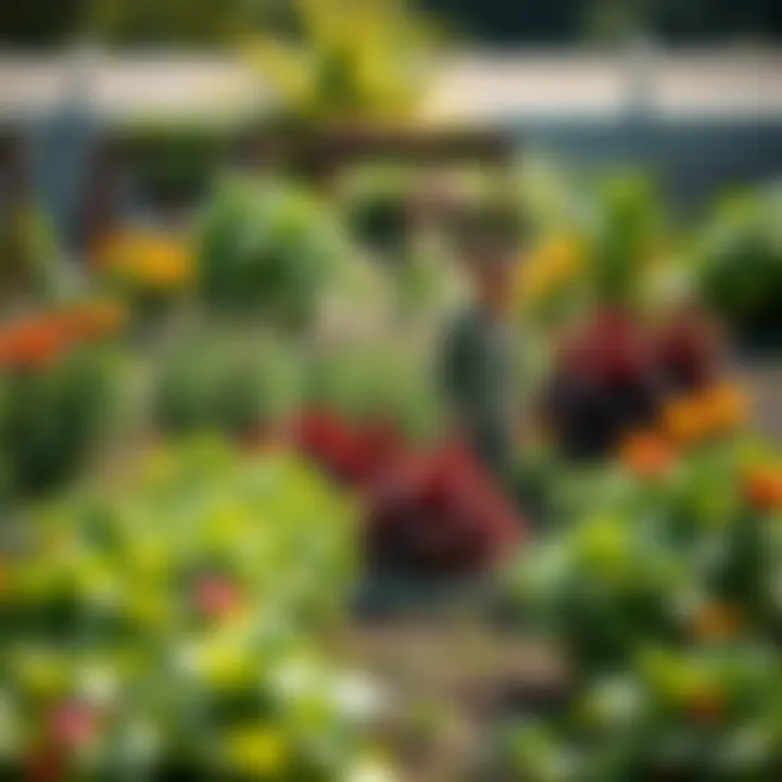 A vibrant community garden showcasing diverse plants and crops
