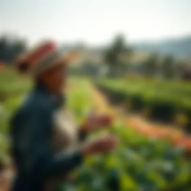 A serene landscape of a farm with integrated wellness activities