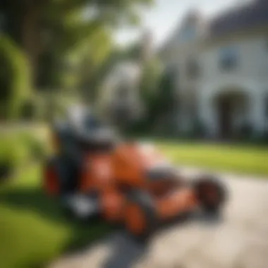 Comparison of Electric and Gas Mowers Comparison of electric zero turn mower and traditional gas mower on a landscaped property