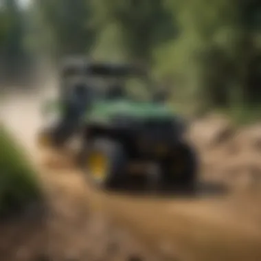 John Deere Gator fenders in action, demonstrating vehicle protection in rugged terrains