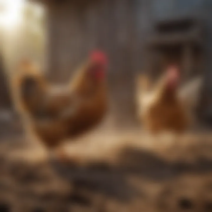 Healthy chickens enjoying a dust bath in a natural setting