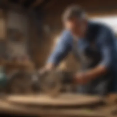 A technician performing maintenance on a cordwood saw blade