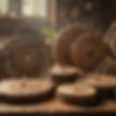 A variety of cordwood saw blades displayed on a wooden table