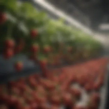 Harvesting ripe strawberries from a hydroponic system