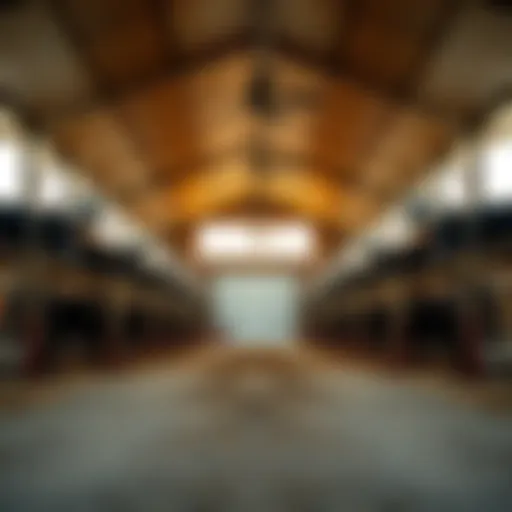Exterior view of a modern cattle feeding barn showcasing its structure