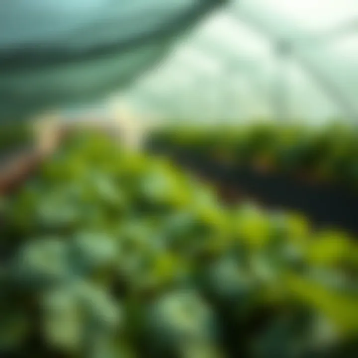 Healthy Crops in Protective Environment A thriving crop inside a net house environment