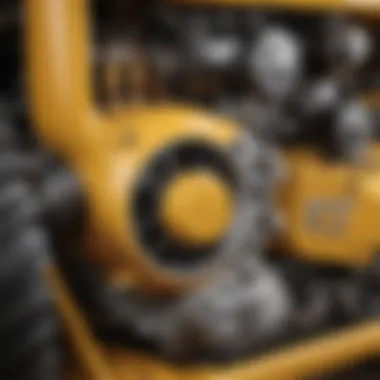 Close-up view of the engine components of a Cub Cadet International tractor