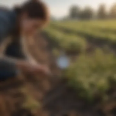 Soil thermometer measuring temperature in a buckwheat plot