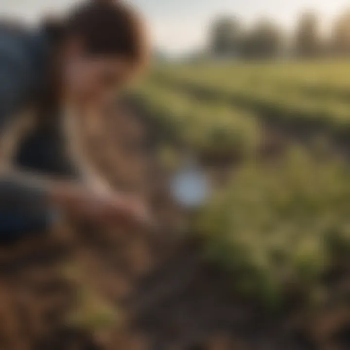 Soil thermometer measuring temperature in a buckwheat plot