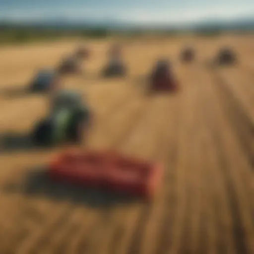 Different types of hay balers in a field