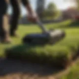 Lawn dethatching tool in action on a vibrant lawn