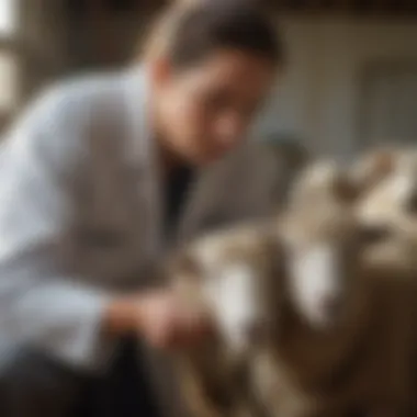 A veterinarian examining a sheep for parasites