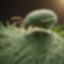 Close-up of aphids on a green leaf