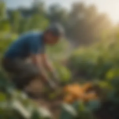 Applying Organic Solutions A gardener applying organic solutions to squash plants