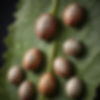 Close-up view of stink bug eggs Close-up of stink bug eggs on a leaf