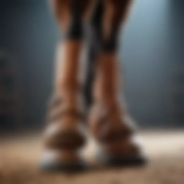 A close-up view of a horse wearing a high-quality medicine boot.