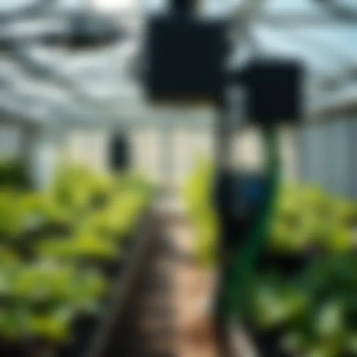 An array of climate control equipment in a greenhouse.