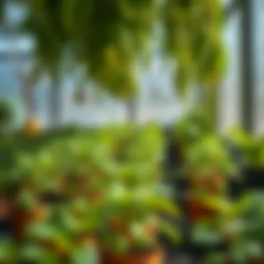 Healthy plants thriving in a hobby greenhouse.