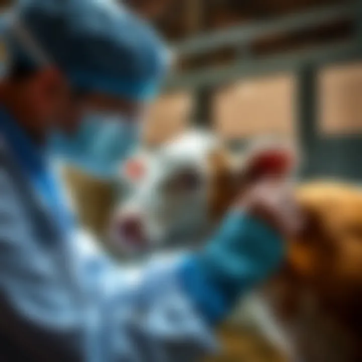 Veterinarian Health Assessment of Calf Veterinarian assessing calf health