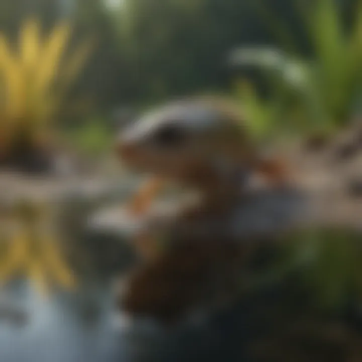 Diverse tadpole species swimming in a clear pond