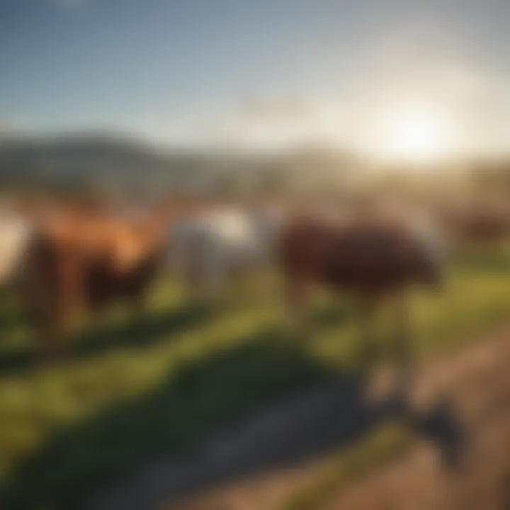 Cattle grazing peacefully under a clear sky, representing livestock farming.