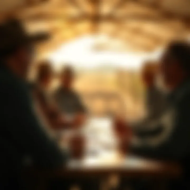 Farmers engaged in a collaborative meeting discussing grant opportunities