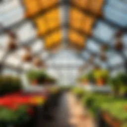 Spacious interior of a large greenhouse showcasing diverse plant life