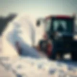 A robust snow blowing tractor clearing a wide snowy landscape