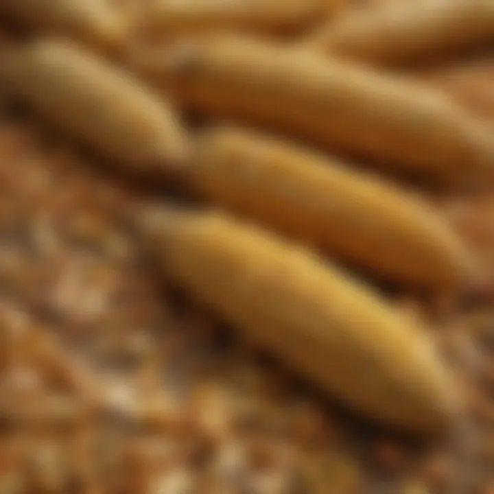 Close-up view of corn-based feed products for livestock