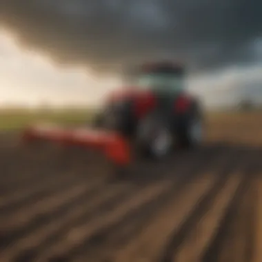 An operator skillfully using a tractor attachment in a field