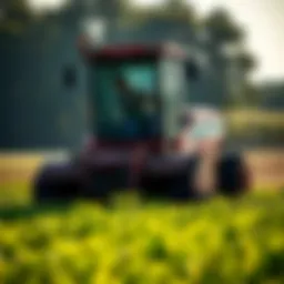 A crimper roller in action on a lush cover crop field