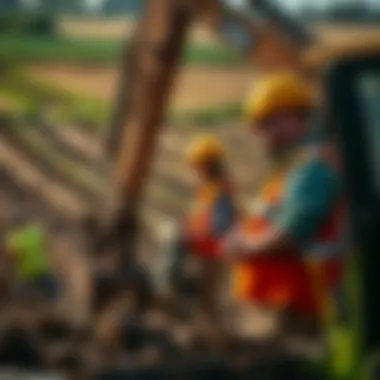 Excavating Operators in Action Excavating operators at work site in farmland