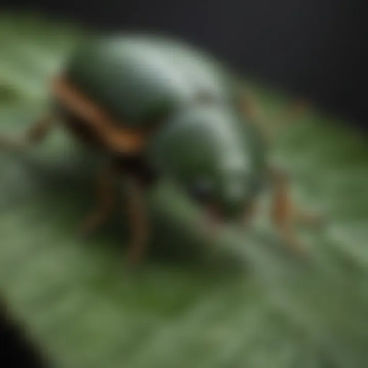 Close-up of a June bug on a leaf