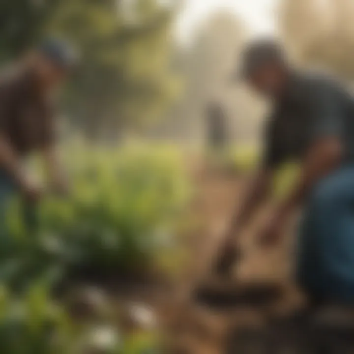 Farm workers engaged in crop cultivation demonstrating teamwork