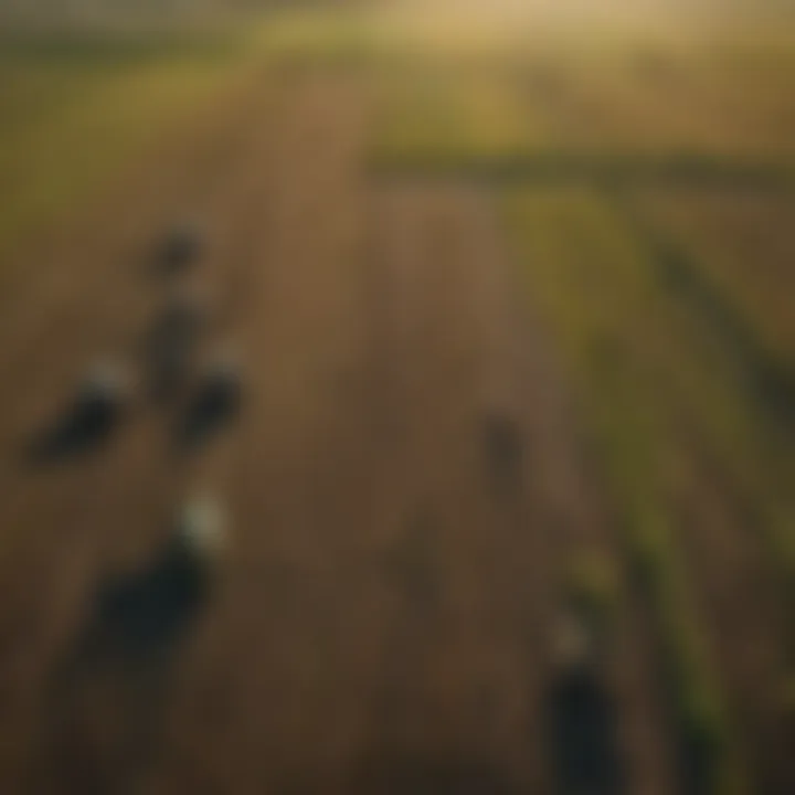 Aerial view of diverse farmland showcasing collaborative agriculture.