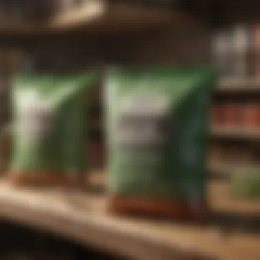 A close-up of organic fertilizers on a store shelf