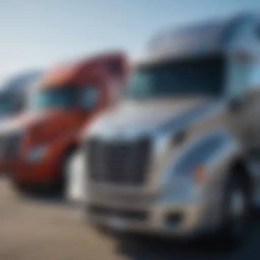 Freightliner Select Trucks parked in a Dallas dealership