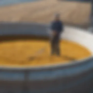 Grain bin top being inspected for maintenance