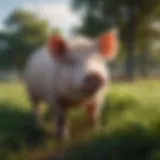 Heritage pig in a lush pasture, showcasing its natural habitat